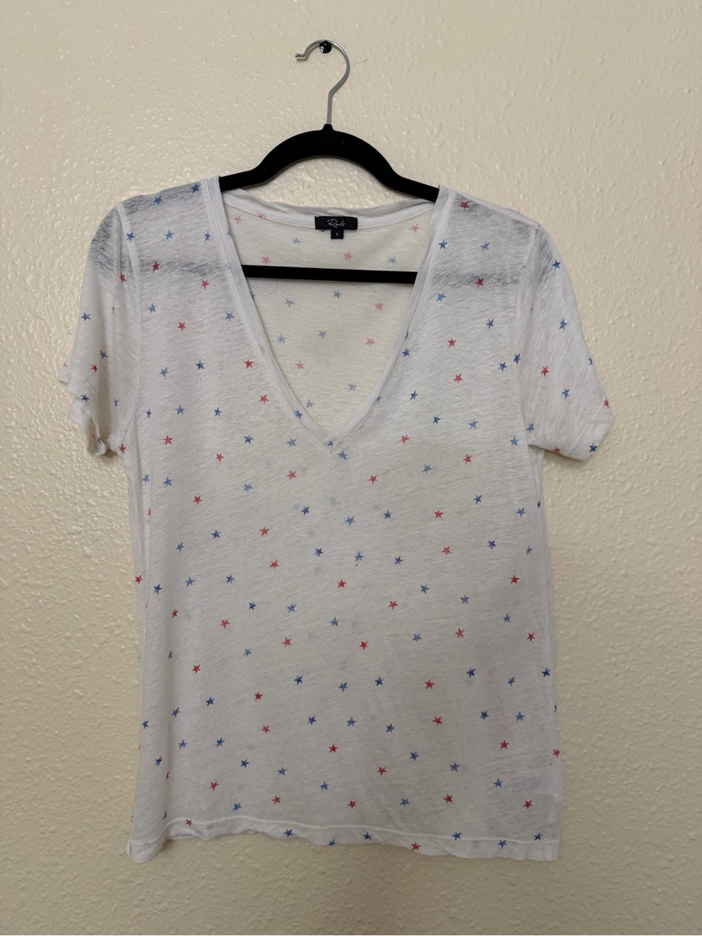 Rails White V-Neck Tee with Red & Blue Star Print